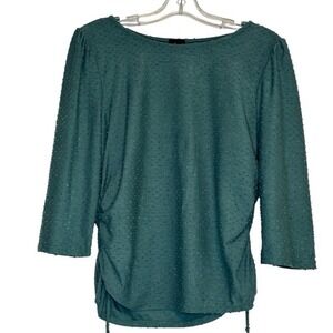Anthropologie W5 Blouse Womens Green L 3/4 Sleeves Raised Dot Design‎ Side Ties